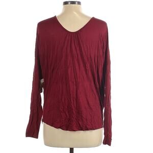 Francesca’s Burgundy Long Sleeve Draped Front Keyhole Back Blouse Womens L Fall